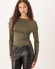 GINA TRICOT Gina Tricot slinky jersey off the shoulder long sleeve top in olive green - 1