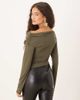 GINA TRICOT Gina Tricot slinky jersey off the shoulder long sleeve top in olive green - 2