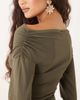 GINA TRICOT Gina Tricot slinky jersey off the shoulder long sleeve top in olive green - 3