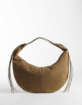 GINA TRICOT Gina Tricot slouchy faux suede shoulder bag with gold-tone stud detailing in camel-Neutral