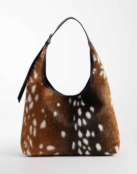GINA TRICOT Gina Tricot slouchy tote bag in brown hairy deer print
