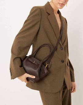 GINA TRICOT Gina Tricot small faux leather tote bag with shoulder straps in brown