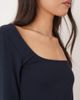 GINA TRICOT Gina Tricot soft touch long sleeve top with scoop neck and split cuffs in navy - 3