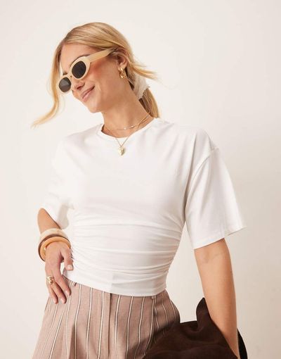 GINA TRICOT Gina Tricot Soft Touch ruched top in off white