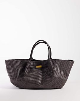 GINA TRICOT Gina Tricot structured straw effect tote in dark brown