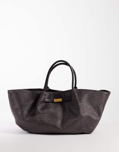 GINA TRICOT Gina Tricot structured straw effect tote in dark brown