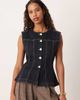 GINA TRICOT Gina Tricot tailored sculpted waist shaped denim tank top in dark wash indigo rinse-Blue - 1