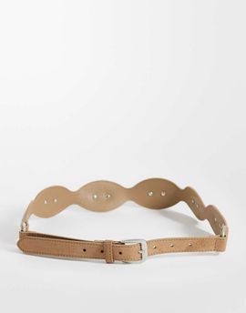 GINA TRICOT Gina Tricot thin rectangle suede belt in light brown-Black