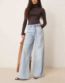 GINA TRICOT Gina Tricot tie detail wide leg jeans in light blue
