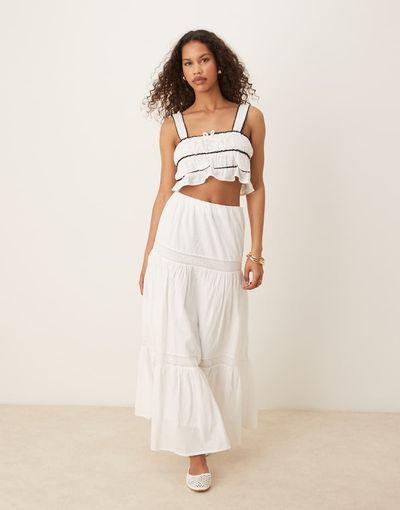 GINA TRICOT Gina Tricot tiered lace midi skirt in white
