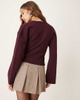 GINA TRICOT Gina Tricot v-neck knit wrap cardigan with wide sleeves in dark burgundy-Red - 3