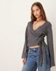 GINA TRICOT Gina Tricot v-neck knit wrap cardigan with wide sleeves in dark heather gray - 1