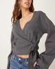 GINA TRICOT Gina Tricot v-neck knit wrap cardigan with wide sleeves in dark heather gray - 4