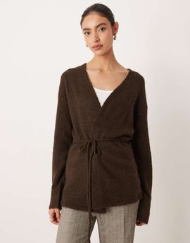 GINA TRICOT Gina Tricot V-neck mid length knit wool alpaca wrap cardigan in brown