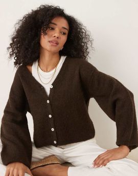 GINA TRICOT Gina Tricot v neck knit wool alpaca cardigan in brown