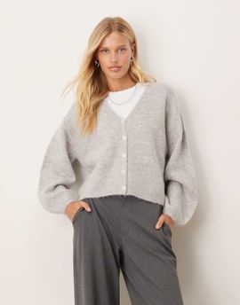 GINA TRICOT Gina Tricot v neck knit wool alpaca cardigan in light gray melange