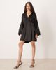 GINA TRICOT Gina Tricot v neck satin batwing sleeve mini dress with wrap front detail in black - 1