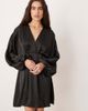 GINA TRICOT Gina Tricot v neck satin batwing sleeve mini dress with wrap front detail in black - 2