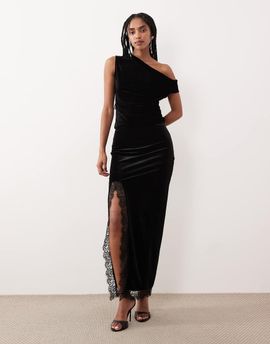 GINA TRICOT Gina Tricot velvet maxi skirt with lace side slit in black - part of a set