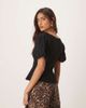 GINA TRICOT Gina Tricot wavy textured jersey with puff sleeves and peplum hem in black - 3