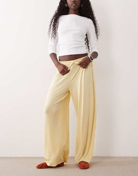 GINA TRICOT Gina Tricot wide leg casual pants in butter yellow