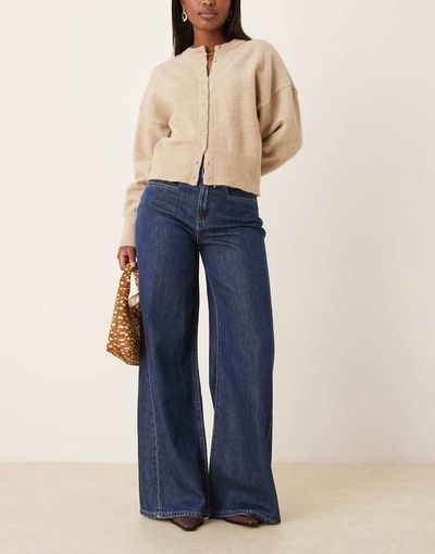 GINA TRICOT Gina Tricot wide leg flared palazzo jeans in indigo dark wash blue