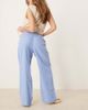 GINA TRICOT Gina Tricot wide leg linen blend pants with drawstring waist in blue - 3