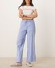 GINA TRICOT Gina Tricot wide leg linen blend pants with drawstring waist in blue and white stripes-Navy - 1