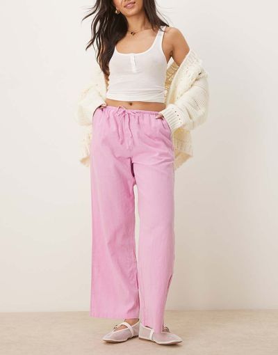 GINA TRICOT Gina Tricot wide leg linen blend pants with drawstring waist in pink