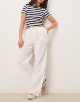 GINA TRICOT Gina Tricot wide leg linen blend pants with drawstring waist in white