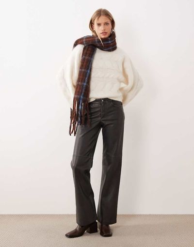GINA TRICOT Gina Tricot wide leg PU pants in washed black