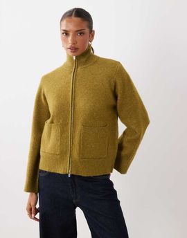 GINA TRICOT Gina Tricot wool knitted pocked cardigan in olive green