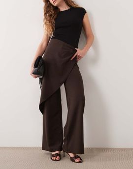 GINA TRICOT Gina Tricot wrap drape pants in dark chocolate brown