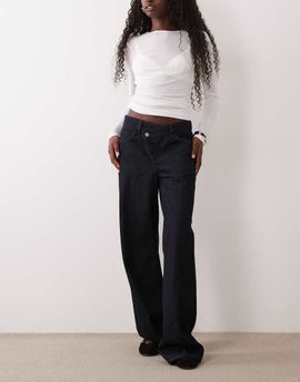 GINA TRICOT Gina Tricot wrap waist wide leg jeans in rinse wash blue
