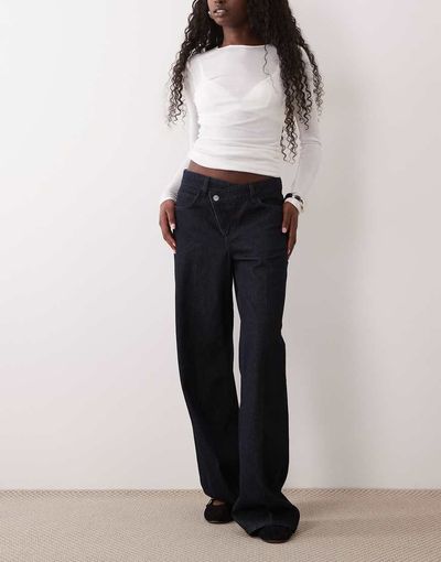 GINA TRICOT Gina Tricot wrap waist wide leg jeans in rinse wash blue