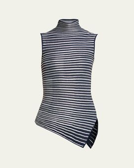 Giorgio Armani Asymmetric Metallic Striped Knit Turtleneck Top