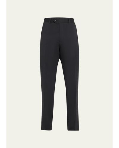 Giorgio Armani Basic Wool Flat-Front Trousers, Black