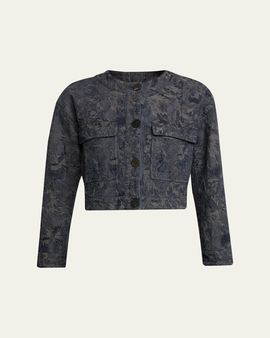 Giorgio Armani Caban Cropped Floral Jacquard Coat