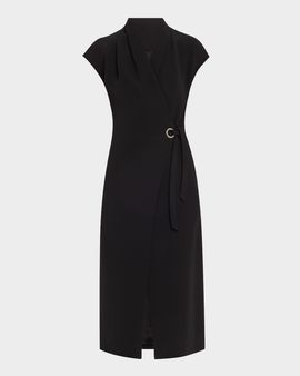Giorgio Armani Cap-Sleeve Cupro Wrap Midi Dress
