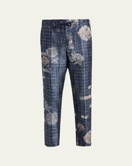 Giorgio Armani Check Floral Jacquard Straight-Leg Ankle Trousers
