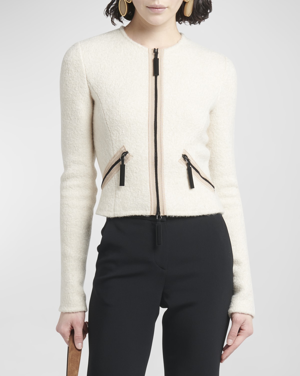 Giorgio Armani Contrast Grosgrain Zip-Front Cashmere Silk Jacket