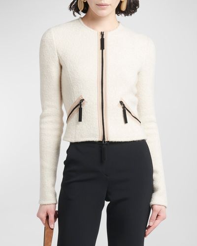 Giorgio Armani Contrast Grosgrain Zip-Front Cashmere Silk Jacket