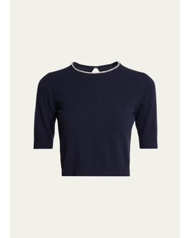Giorgio Armani Crystal Crewneck Short-Sleeve Silk Knit Crop Shirt