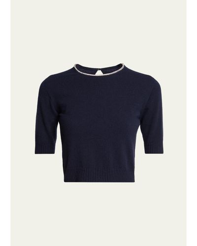 Giorgio Armani Crystal Crewneck Short-Sleeve Silk Knit Crop Shirt