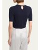 Giorgio Armani Crystal Crewneck Short-Sleeve Silk Knit Crop Shirt - 3