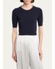 Giorgio Armani Crystal Crewneck Short-Sleeve Silk Knit Crop Shirt - 4