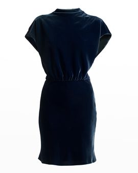 Giorgio Armani Draped Cap-Sleeve Velvet Dress