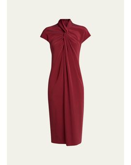 Giorgio Armani Draped Twisted-Collar Short-Sleeve Midi Dress