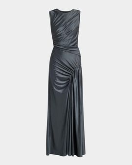 Giorgio Armani Embellished Ruched Long Sleeveless Dress