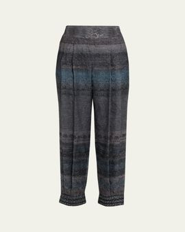 Giorgio Armani Embroidered Geo-Print Wook Straight-Leg Crop Trousers